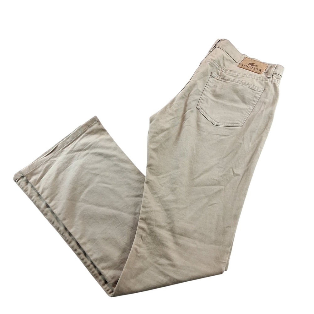 Lacoste Pants Mens 44EU / 34x34 Khaki 5 Pocket Chino Tan Classic Straight Leg